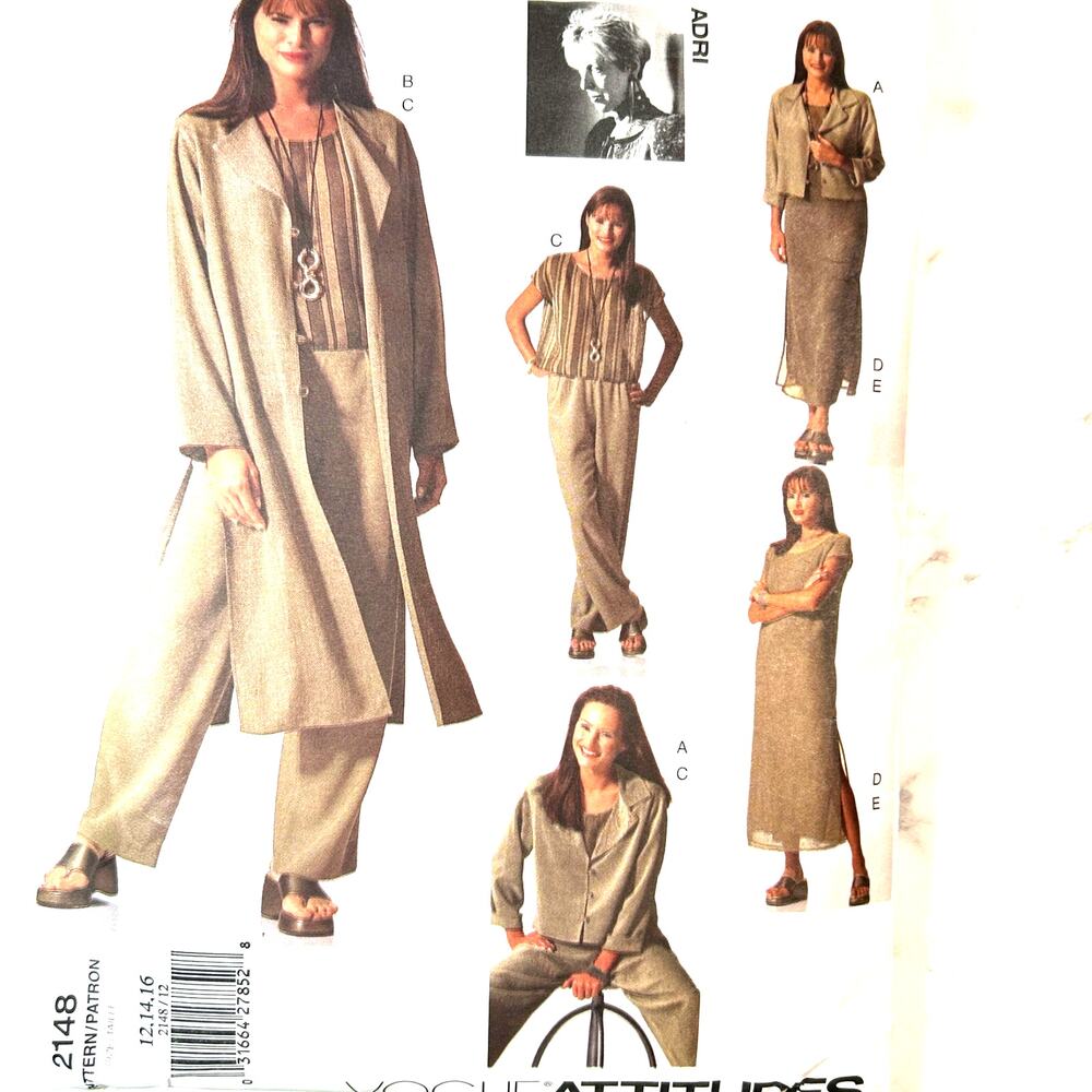 Vintage Vogue Attitudes 2148 Sewing Jacket Pants Dress Set Sizes 12 14 16 | Cut